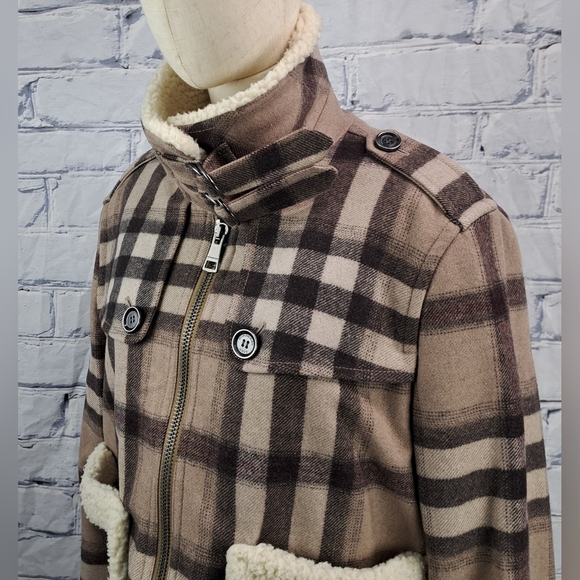 Burberry Brit Women's Wool Jacket Nova Check Faux Shearling Winter Bomber 12 US - Picture 8 of 16
